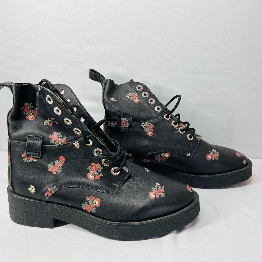 Steve Madden Black and Red Combat Boots with Moto Style